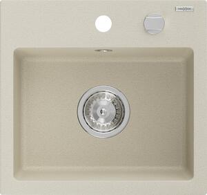 Mexen Milo granitový drez 1-komorový 435 x 410 mm, béžový, sifón chróm - 6505441000-69