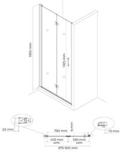 Oltens Hallan sprchové dvere 90 cm skladané čierna matná/priehľadné sklo 21201300