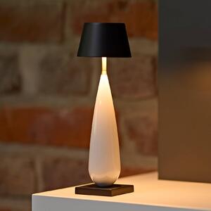 Stolová LED lampa na batérie Thala, biela/čierna, IP65, 24 cm, Biela / opálová, Obývacia izba / jedáleň, Hliník, Moderný, Stojacie svietidlo