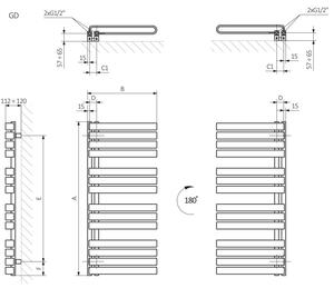 Terma Warp S kúpeľňový radiátor rebríkový 111x50 cm čierna WGWAS111050KMBCGD