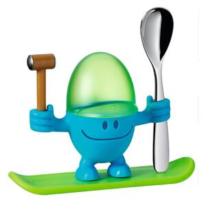 Zeleno-modrý stojan na vajíčko s lyžičkou WMF Cromargan® Mc Egg