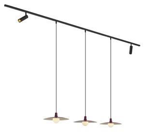 Moderný koľajnicový systém čierny s 2 reflektormi a 3 závesnými svietidlami fialový 1-fázový - Slimline Uzzy Panzi