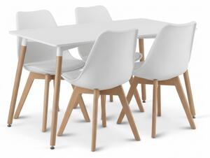 Jedálenský set 1 + 4, biely stôl ADRIA 120x80 cm + biela stolička BALI MARK s bukovými nohami