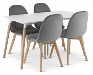 Jedálenský set 1 + 4, biely stôl ADRIA 120x80 cm + tmavosivá zamatová stolička BORA