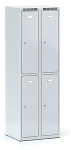 Kovová šatníková skrinka S6 s úložnými boxami, 4 boxy, 1800 x 600 x 500 mm, otočný zámok, sivé dvere