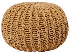 Puf taburetka žltá okrúhla bavlnená 50 x 35 cm pletená podnožka výplň z polystyrénového granulátu