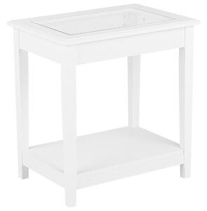 Odkladací stolík biely MDF 60 x 57 x 40 cm sklenená vrchná doska s policou nočný stolík moderný rustikálny štýl obývačka spálňa
