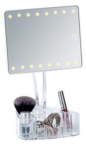 Biele kozmetické zrkadlo s LED podsvietením a organizérom na make-up Wenko Trenn