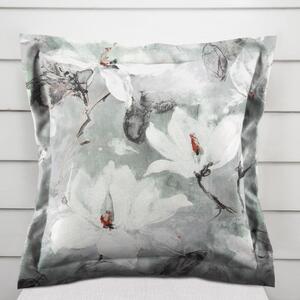 Biante Zamatová obliečka na vankúš s lemom Tamara TMR-016 Designové kvetiny na sivozelenom 30 x 50 cm