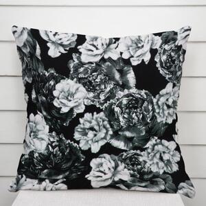 Biante Zamatová obliečka na vankúš Tamara TMR-040 Čierno-biele pivonky na čiernom 70 x 90 cm