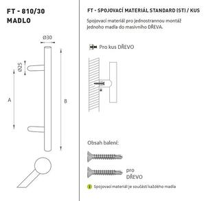 Madlo na dvere FT - MADLO kód K10 Ø 30 mm ST ks (BS - Čierna matná), rozteč skrutiek 210 mm, dĺžka madla 300 mm, MP BS (čierna mat)