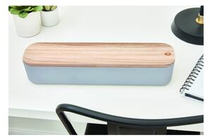 Sivý úložný box s vekom z dreva paulownia iDesign Eco, 9 x 36,5 cm
