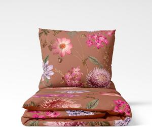 Terakotovohnedé obliečky na dvojlôžko z bavlneného saténu Selection Blossom, 160 x 220 cm