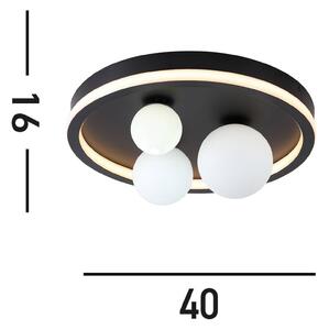 Stropné svietidlo Trident LED, čierne, Ø 40 cm, oceľ/opálové sklo