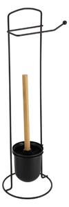 Stojan na toaletný papier a WC kefu Black Bamboo, čierna/s drevenými prvkami, O