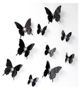 Sada 12 čiernych adhezívnych 3D samolepiek Ambiance Wall Butterflies