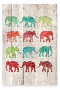 Drevená nástenná dekoratívna ceduľa Surdic Elephants Cue, 40 × 60 cm