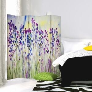 Ozdobný paraván Fialové květiny Příroda - 180x170 cm, päťdielny, klasický paraván