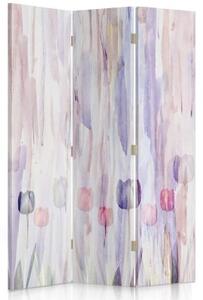 Ozdobný paraván, Malované květiny v pastelových barvách - 110x170 cm, trojdielny, klasický paraván