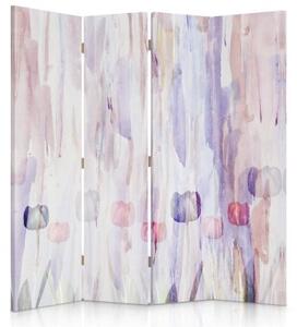 Ozdobný paraván, Malované květiny v pastelových barvách - 145x170 cm, štvordielny, klasický paraván