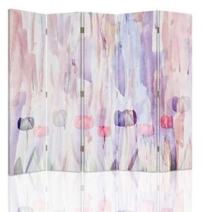 Ozdobný paraván, Malované květiny v pastelových barvách - 180x170 cm, päťdielny, klasický paraván