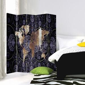 Ozdobný paraván, Elegantní mapa světa - 180x170 cm, päťdielny, klasický paraván