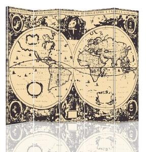 Ozdobný paraván Mapa světa Retro Vintage - 180x170 cm, päťdielny, klasický paraván