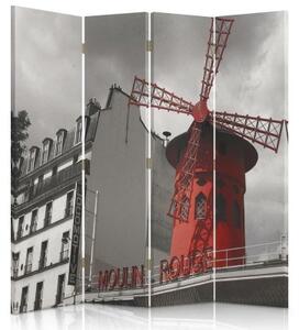 Ozdobný paraván Paříž Moulin Rouge - 145x170 cm, štvordielny, klasický paraván