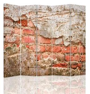 Ozdobný paraván, Cihlová zeď - 180x170 cm, päťdielny, klasický paraván