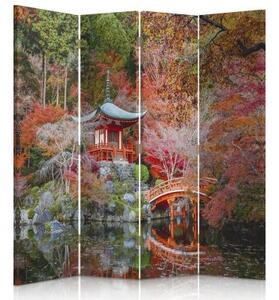 Ozdobný paraván Japonská zahradní krajina - 145x170 cm, štvordielny, klasický paraván