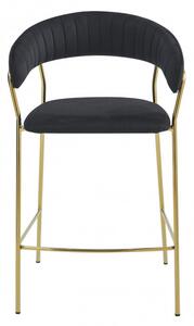 Barová stolička BADIA zamatová čierna (zlaté nohy)