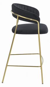 Barová stolička BADIA zamatová čierna (zlaté nohy)