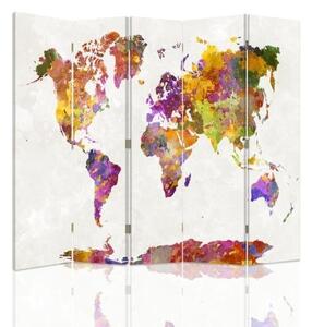 Ozdobný paraván Mapa světa - 180x170 cm, päťdielny, klasický paraván