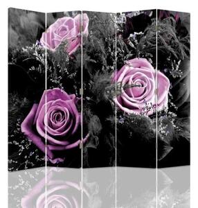 Ozdobný paraván Růže Květiny - 180x170 cm, päťdielny, klasický paraván