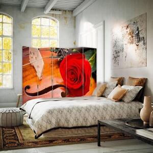 Ozdobný paraván Housle Rose - 180x170 cm, päťdielny, klasický paraván