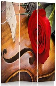 Ozdobný paraván Housle Rose - 110x170 cm, trojdielny, klasický paraván
