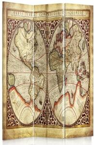 Ozdobný paraván Stará mapa - 110x170 cm, trojdielny, klasický paraván