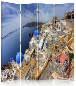Ozdobný paraván Řecko Santorini - 145x170 cm, štvordielny, klasický paraván