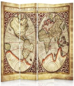 Ozdobný paraván Stará mapa - 145x170 cm, štvordielny, klasický paraván