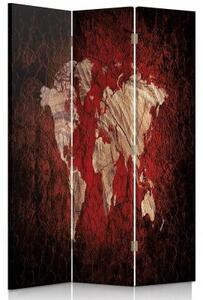 Ozdobný paraván Mapa světa - 110x170 cm, trojdielny, klasický paraván