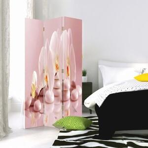 Ozdobný paraván Orchidejové květinové zenové lázně - 110x170 cm, trojdielny, klasický paraván