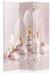 Ozdobný paraván Orchidejové květinové zenové lázně - 110x170 cm, trojdielny, klasický paraván