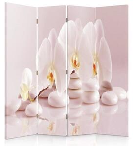 Ozdobný paraván Orchidejové květinové zenové lázně - 145x170 cm, štvordielny, klasický paraván