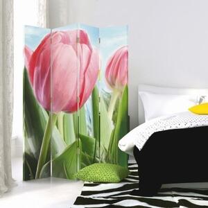Ozdobný paraván Květiny Tulipány Příroda - 145x170 cm, štvordielny, klasický paraván