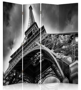 Ozdobný paraván Eiffelova věž B&W - 145x170 cm, štvordielny, klasický paraván