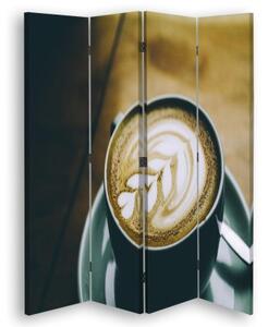 Ozdobný paraván, Káva se vzorem - 145x170 cm, štvordielny, klasický paraván