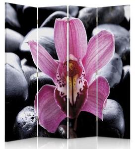 Ozdobný paraván Růžový květ Zen - 145x170 cm, štvordielny, klasický paraván