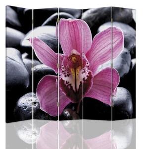 Ozdobný paraván Růžový zenový květ - 180x170 cm, päťdielny, klasický paraván