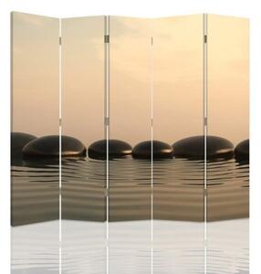 Ozdobný paraván Zenové kameny Voda - 180x170 cm, päťdielny, klasický paraván