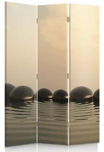 Ozdobný paraván Zenové kameny Voda - 110x170 cm, trojdielny, klasický paraván
